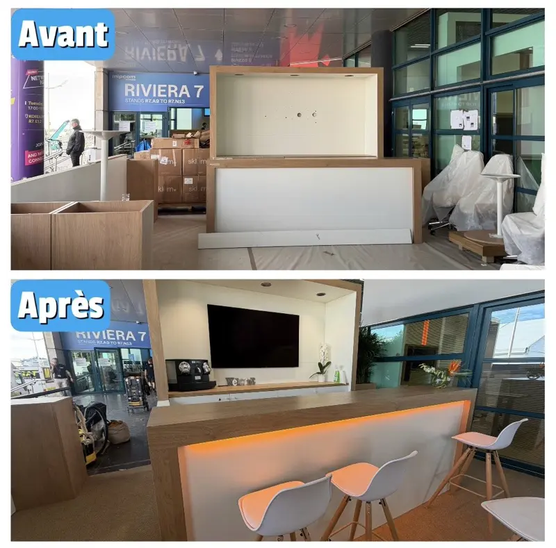 Avant / après : espace d'accueil et comptoir lumineux